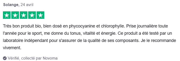 Avis utilisatrice spiruline bio Novoma en comprimé