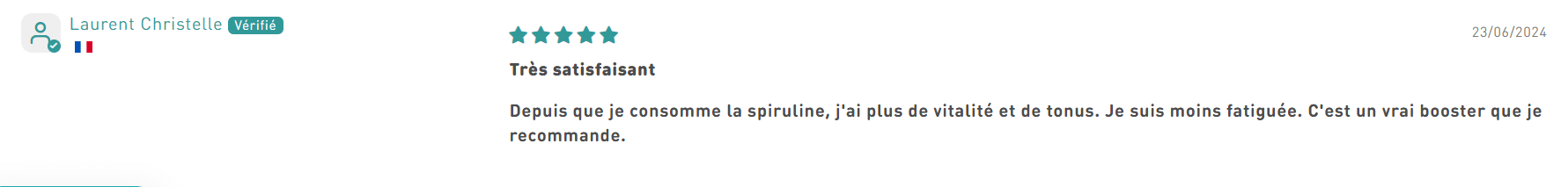 Avis utilisatrice spiruline bio Natura Force