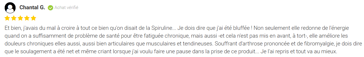Avis utilisatrice spiruline bio Anastore